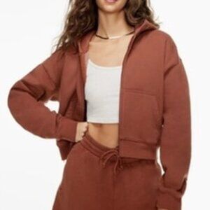 TNA Aritzia | Cozy Fleece perfect zip hoodie brown S